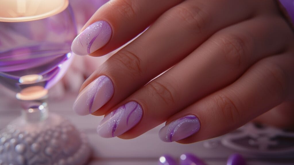 Mẫu nail tím ombre kết hợp nhũ lấp lánh – bài thực hành trong khóa học nail chuyên nghiệp tại Jasmine. 