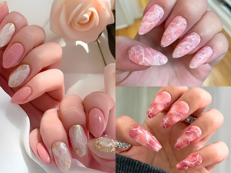 Nail marble pastel loang – mẫu nail đi biển đẹp và lạ mắt