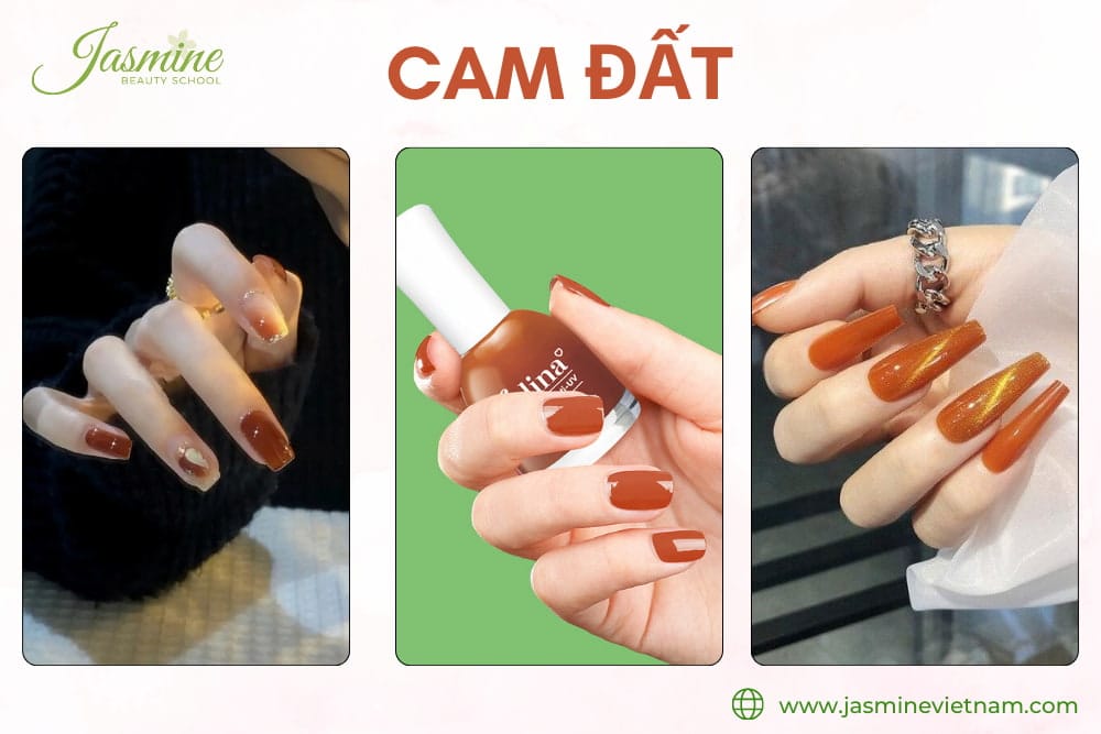mẫu móng màu cam đất đẹp cho mùa hè 2025, phù hợp phong cách năng động và cá tính