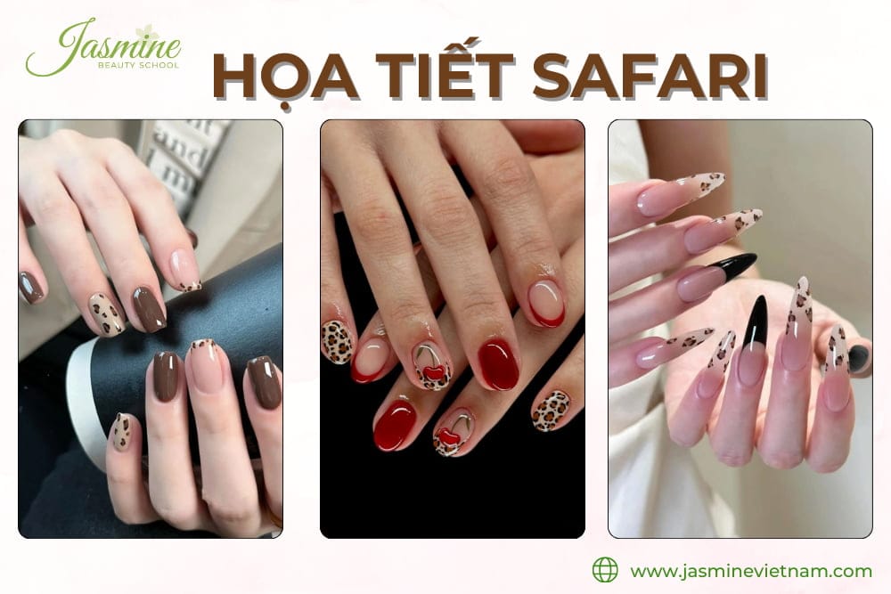 mẫu móng họa tiết safari đẹp cho mùa hè 2025, phong cách da báo – da hổ – vằn ngựa cá tính và thời