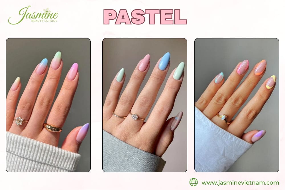 mẫu móng pastel nhẹ nhàng phù hợp mùa hè 2026, tôn da và dễ phối đồ
