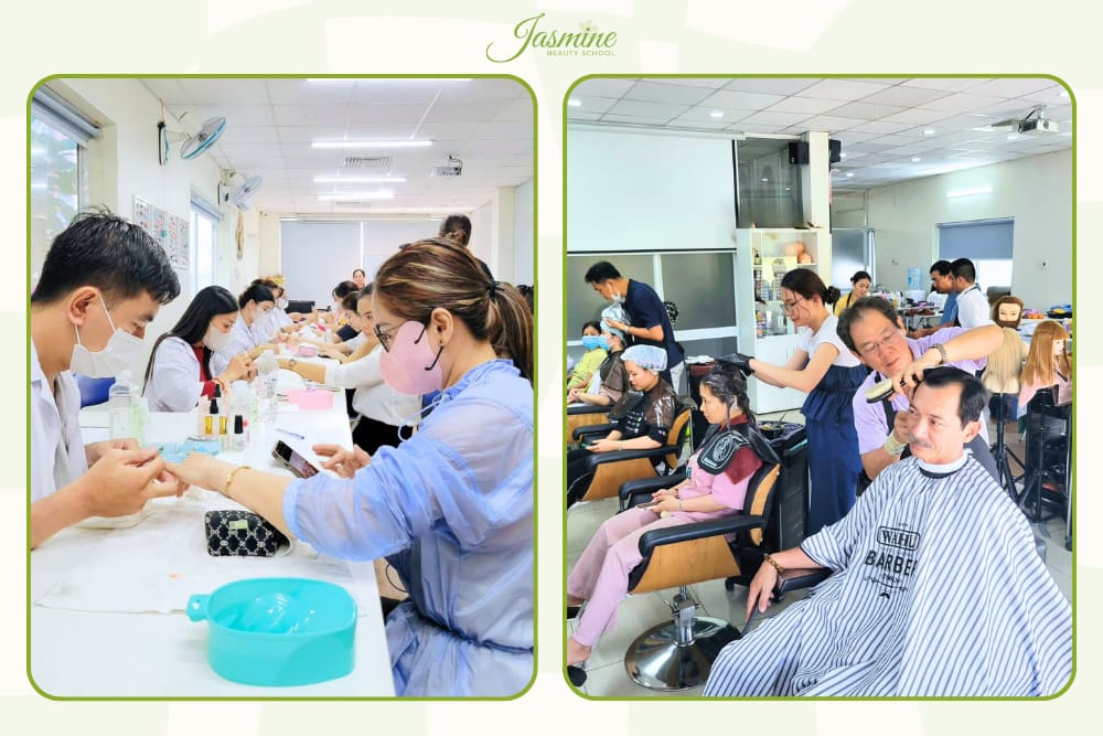 Học viên thực hành chuyên môn khóa học nail tóc chuẩn Mỹ tại Jasmine Beauty School